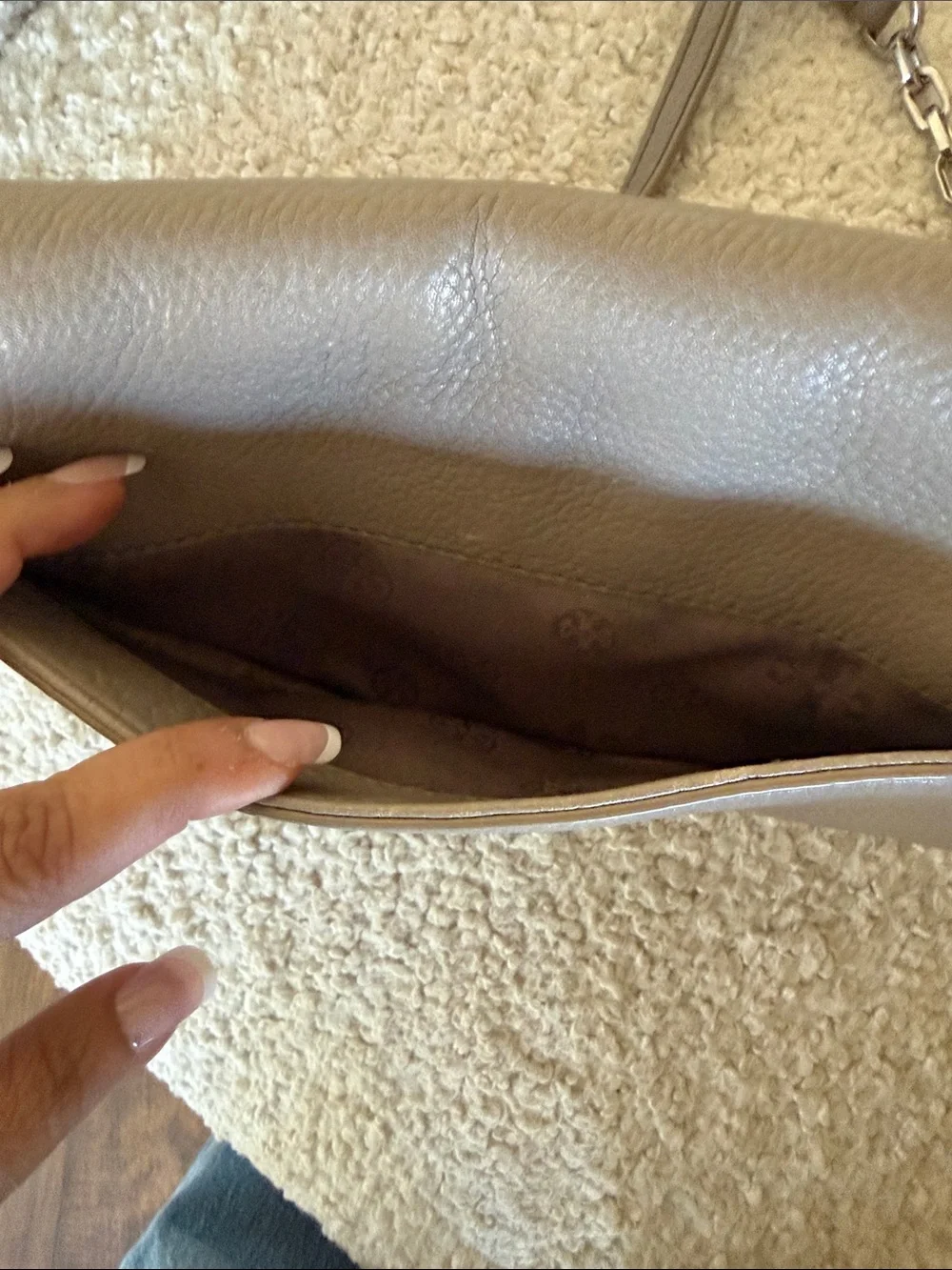 Tory Burch Pebbled Leather Crossbody in Taupe